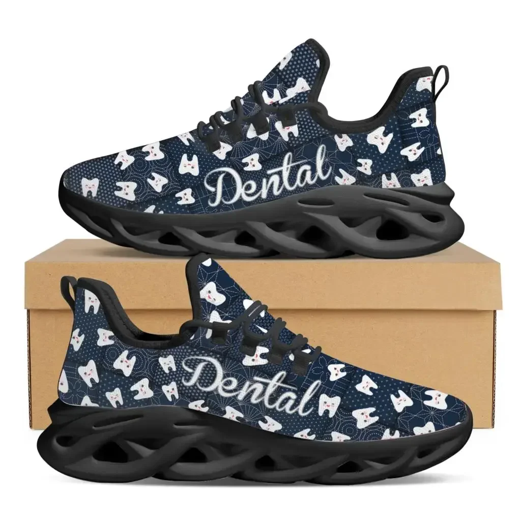 Sneaker Career - レディースプラットフォームスニーカー、キュートな漫画の歯柄プリント、カジュアルフラットシューズ、デンタルデザイン、滑り止め、レースアップジョギングシューズ、女性用シューズ