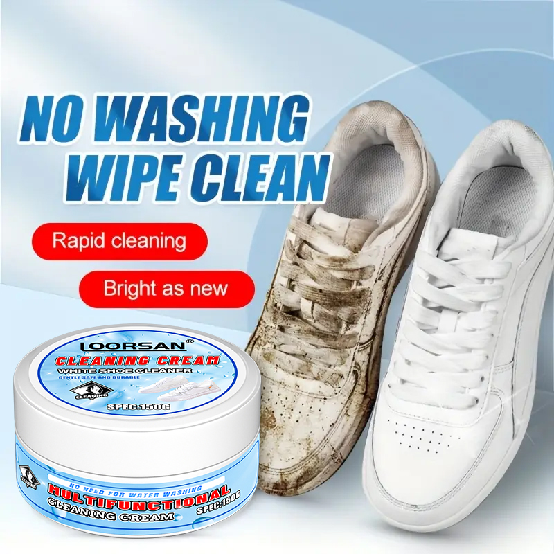 Sneaker Cleaner - LOORSAN多機能ホワイトシューズクリーニングクリーム、水洗い不要の拭き取り式スニーカークリーナー、新品同様の輝きを素早く実現する染み抜き