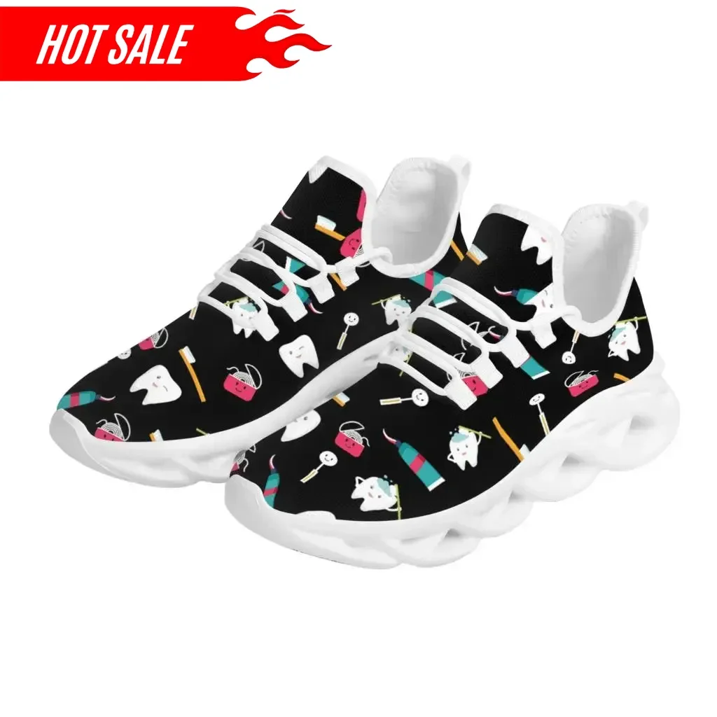 Sneaker Career - かわいい歯のデザインが豪華なレディーススニーカー、ブラックデンタルスタイル、快適な滑り止めフラットシューズ、屋外用レースアップバスケットボールシューズ、ザパトス