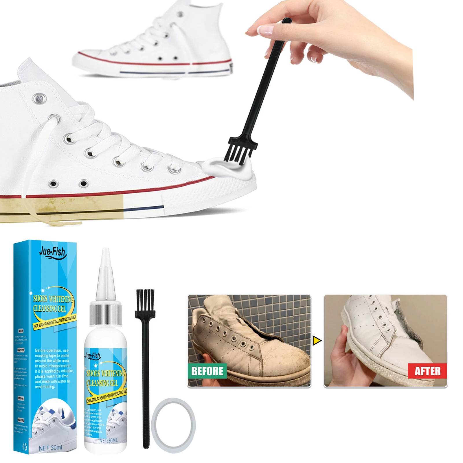 Sneaker Cleaner - 汚れを落とすための白い靴のクリーニングキット,汚れの除去,靴の洗濯,かかとのない美白,黄色いエッジの除去,クリーナー