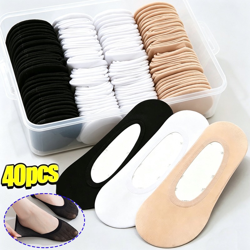 Heel Liner Grip - 20/40枚入り 滑り止め付き ローカット インビジブルソックス 滑り止めシースルー ボートライナー