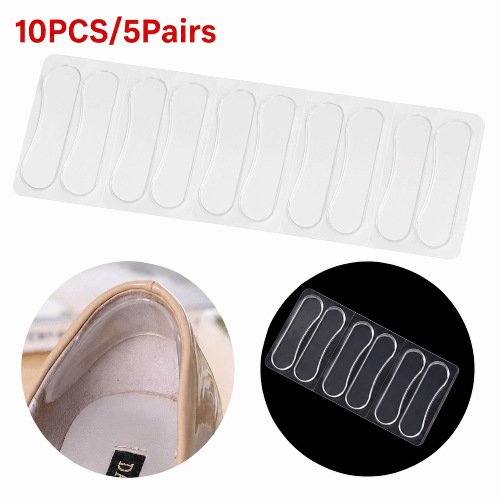 Heel Liner Grip - 5組入り ゲルヒールグリップパッド 自己粘着性 柔軟な靴ヒールライナー 透明クッション付きゲルヒールクッション