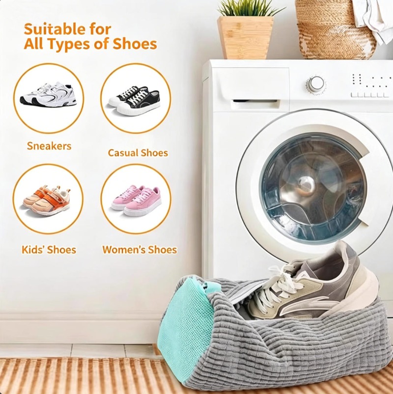 新しいシェニール素材の靴洗いバッグ、再利用可能なスニーカー用 - Sneaker Care Laundry のレビューと価格